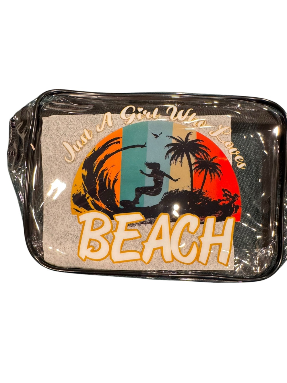 Beach Graphic Pouch with Sunset Silhouette